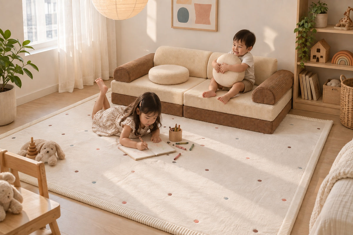 Loaf on a Tumble Confetti playmat in an HDB play corner